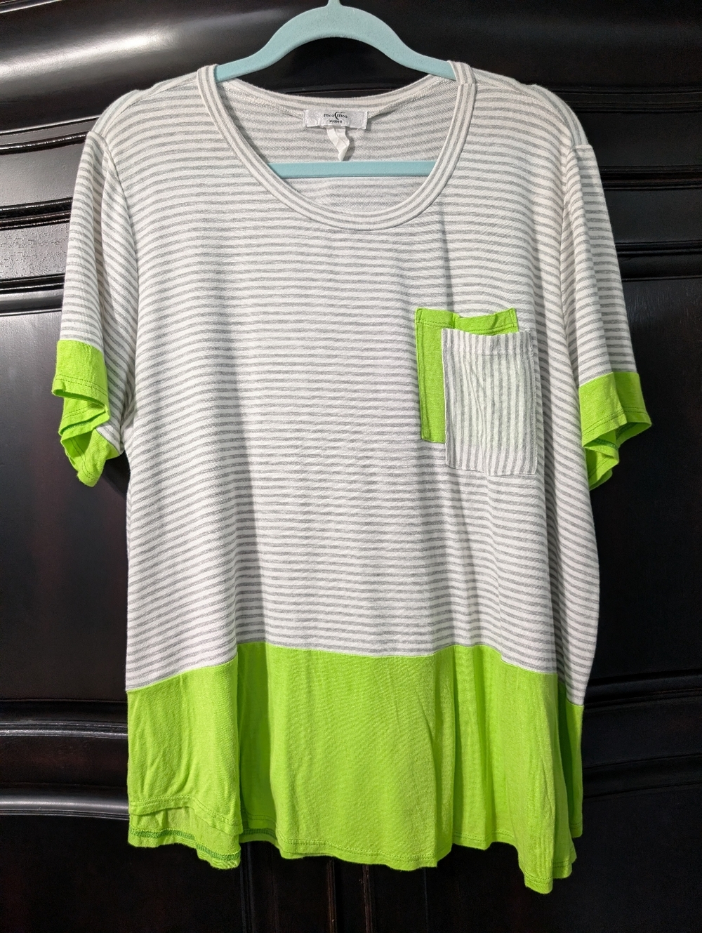 Lightweight Striped Pocket Tee — Lime/Gray